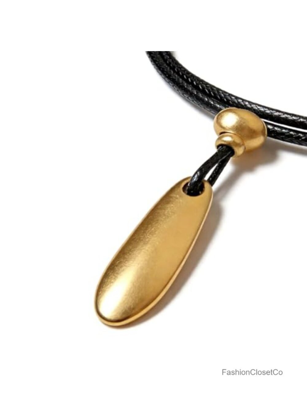 Matte Gold Teardrop Pendant Necklace for Women Adjustable Leather Cord